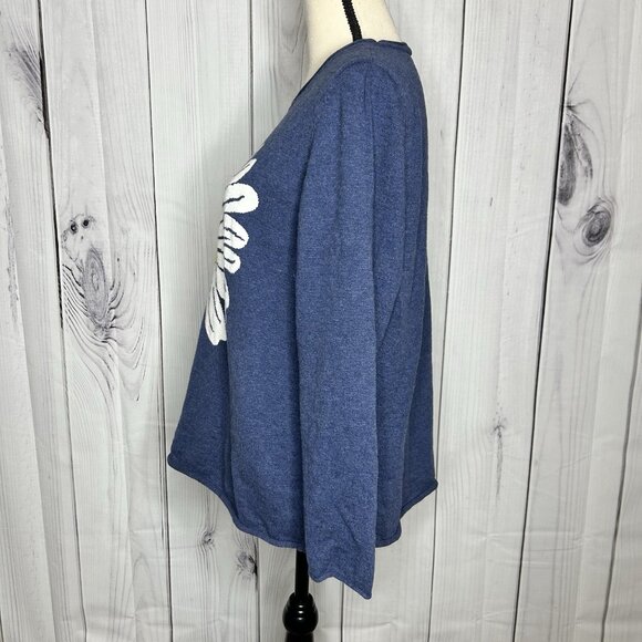 Coldwater Creek Daisy Sweater Sz L Embroidered Daisy Flower Minimalist Blue - Picture 5 of 9